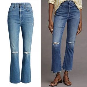 MOTHER Jeans The Hustler Ankle Fray Cropped Can't Stop Staring Blue Size 26